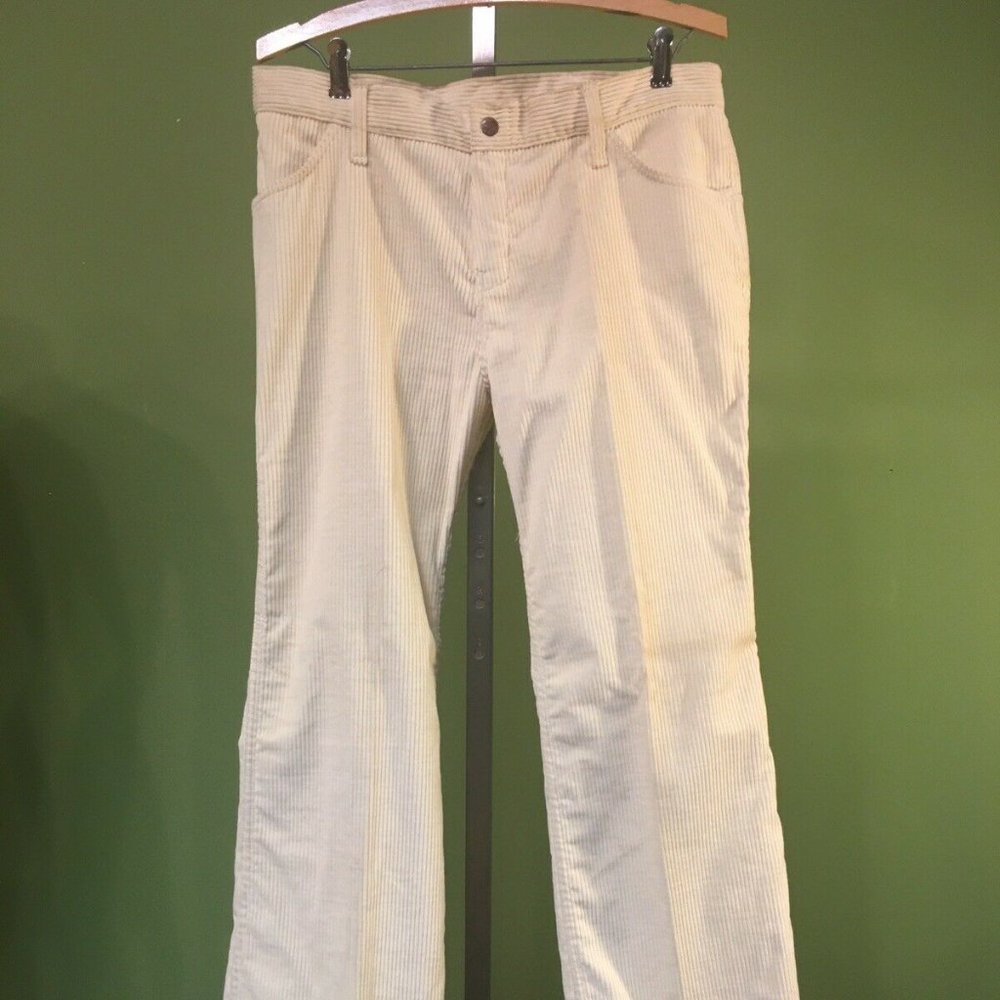 Vtg Cream Corduroy Pants Mens Wmns Wide flare k196